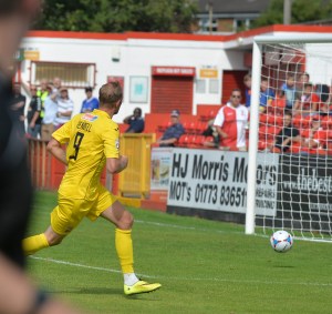Rendell scores his first of two goals at Alfreton